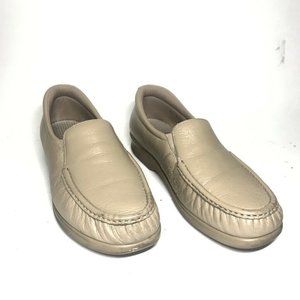 SAS Womens Comfort Flat Shoes Beige Moc Toe Slip